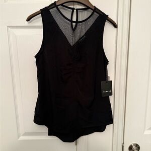 Trouve Black Sleeveless Mesh Yoke Tank with Keyhole Back